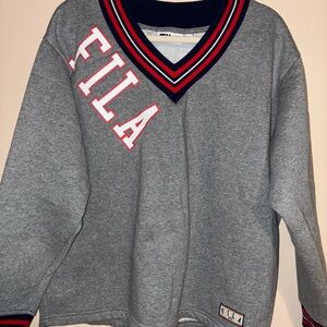 Vintage Fila Gray Pullover with Red and Blue Trim